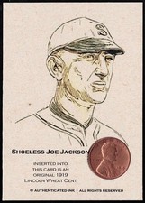 SHOELESS JOE JACKSON -1919 LINCOLN WHEAT CENT Coin Card- CHICAGO WHITE SOX
