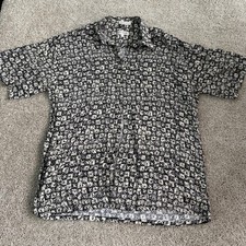 Vintage Pierre Cardin Shirt Mens Large Black Floral Short Sleeve Button Up Rayon