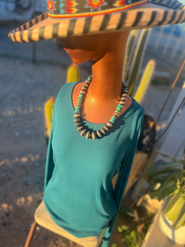 Handcrafted Chunky Sterling Silver and Kingman Turquoise Beaded Necklace by Ros