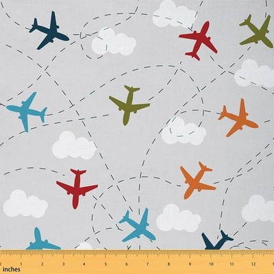 Feelyou Colorful Aircraft Fabric by the Yard, Airplane Airline Route Map