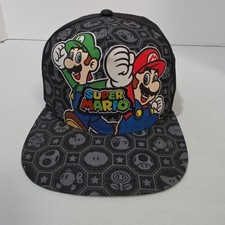Super Mario Bros Luigi Mario Snapback Hat One Size Black Gray Nintendo Gaming