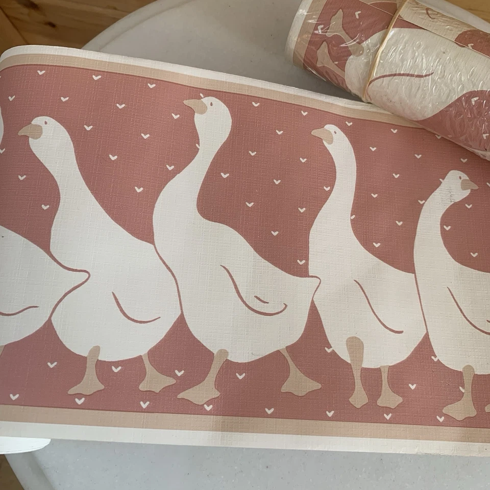 复古 80 年代 90 年代粉色乡村鹅厨房浴室墙纸板装饰 2 卷 — 第 3/4 张图片