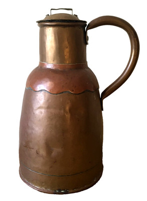 EIN VINTAGE 12,75'' HOHER KUPFER WASSER/FLÜSSIGKEIT HALTER c/w SICHERER MESSINGVERKLEIDUNG + GRIFF