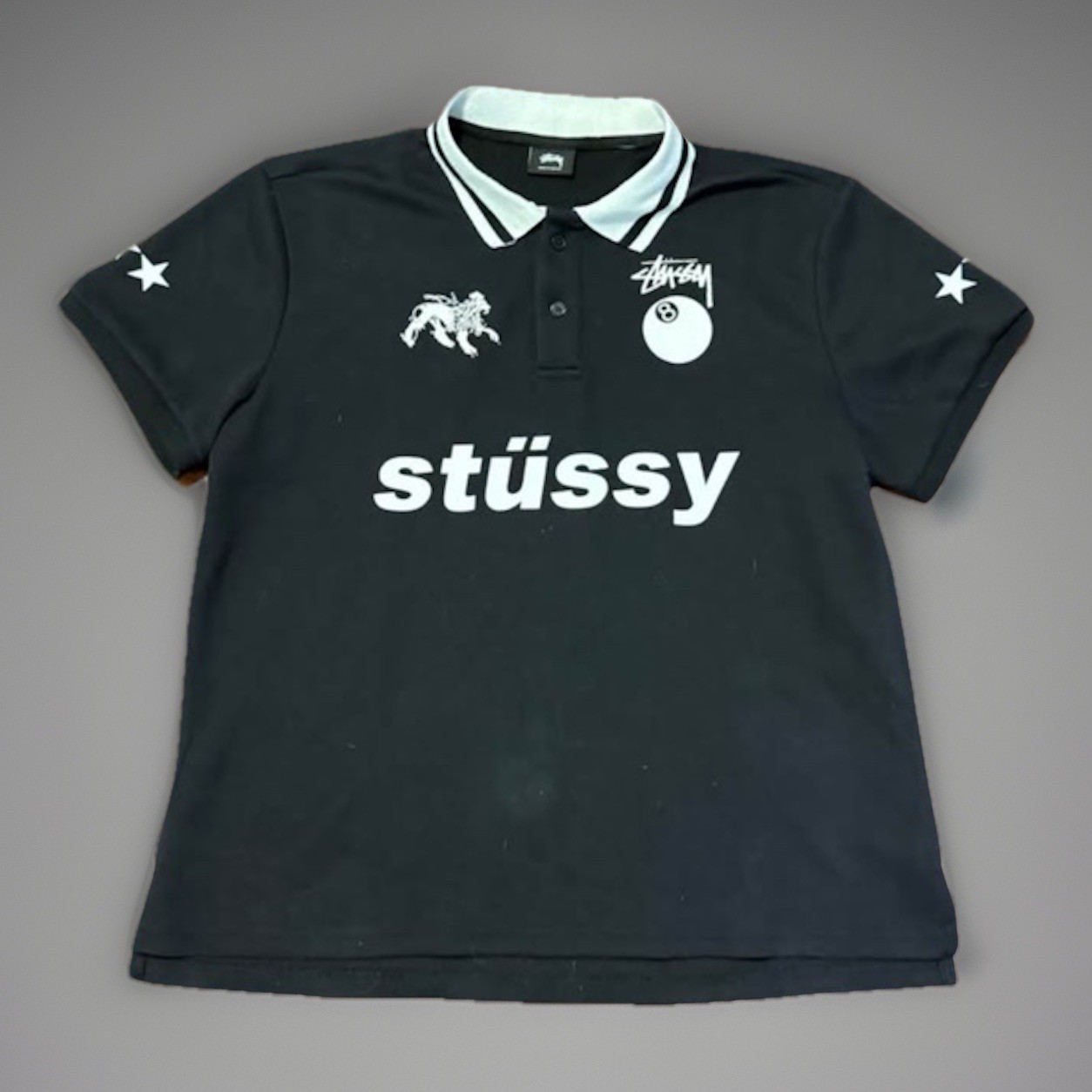 Stussy World Tour Graphic Black Short Sleeve Polo Shirt Men's Logo  