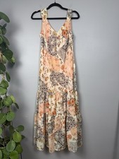 Vintage K & Company Dress Floral Patchwork Ruffle Tiered Boho Mesh Maxi Y2K 12