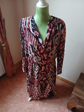 Ashley Brooke Damen Kleid Wickeloptik Muster Rot Schwarz Gr. 42 Langarm