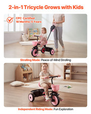 VEVOR Toddler Tricycle  Stroller for 18 Months to 5 Year Old, Kids Trike with P