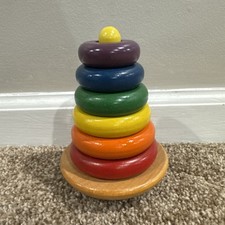 Vintage Holgate Stacking Toy Wooden Rings Rocking Base Made In USA Child Infant