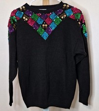 Mister Noah Sequin Sweater Medium Holiday Christmas Vintage 80s 90s Black Sequin
