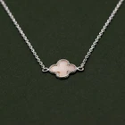 Genuine 925 Sterling Silver Four Leaf Clover Motif Necklace On 17-18” Rolo Chain