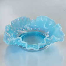 Vintage Fenton Sapphire Blue Opalescent Hobnail Ruffled Candy Dish