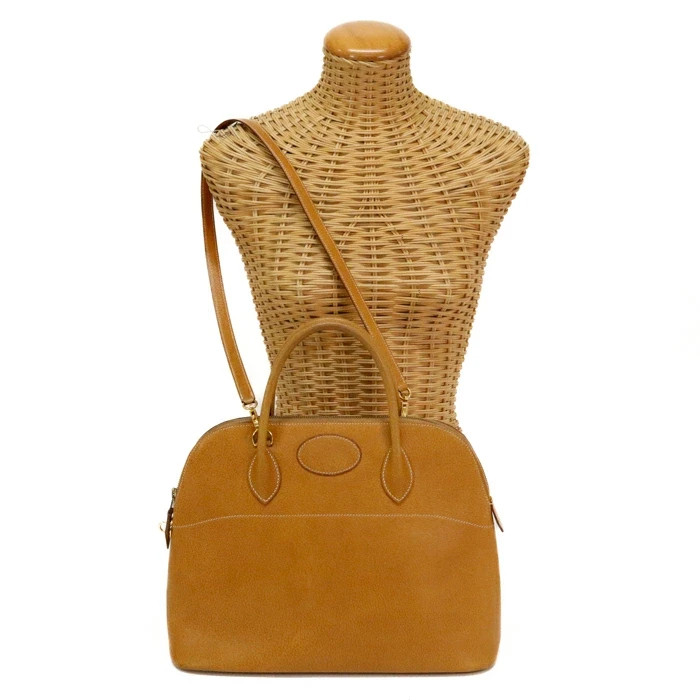 Hermes Bolide 35 Pigskin Leather 2Way Hand Bag Gold Hardware 1992 V Stamp