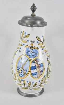 Fayence-Krug Zinn-Deckel | Wappen | dat.1783 | Erfurt | H32,5cm - Bild 1 von 4