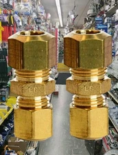 2 pack  5/16in x 1/4in  Compression To Compression Yellow Brass Union