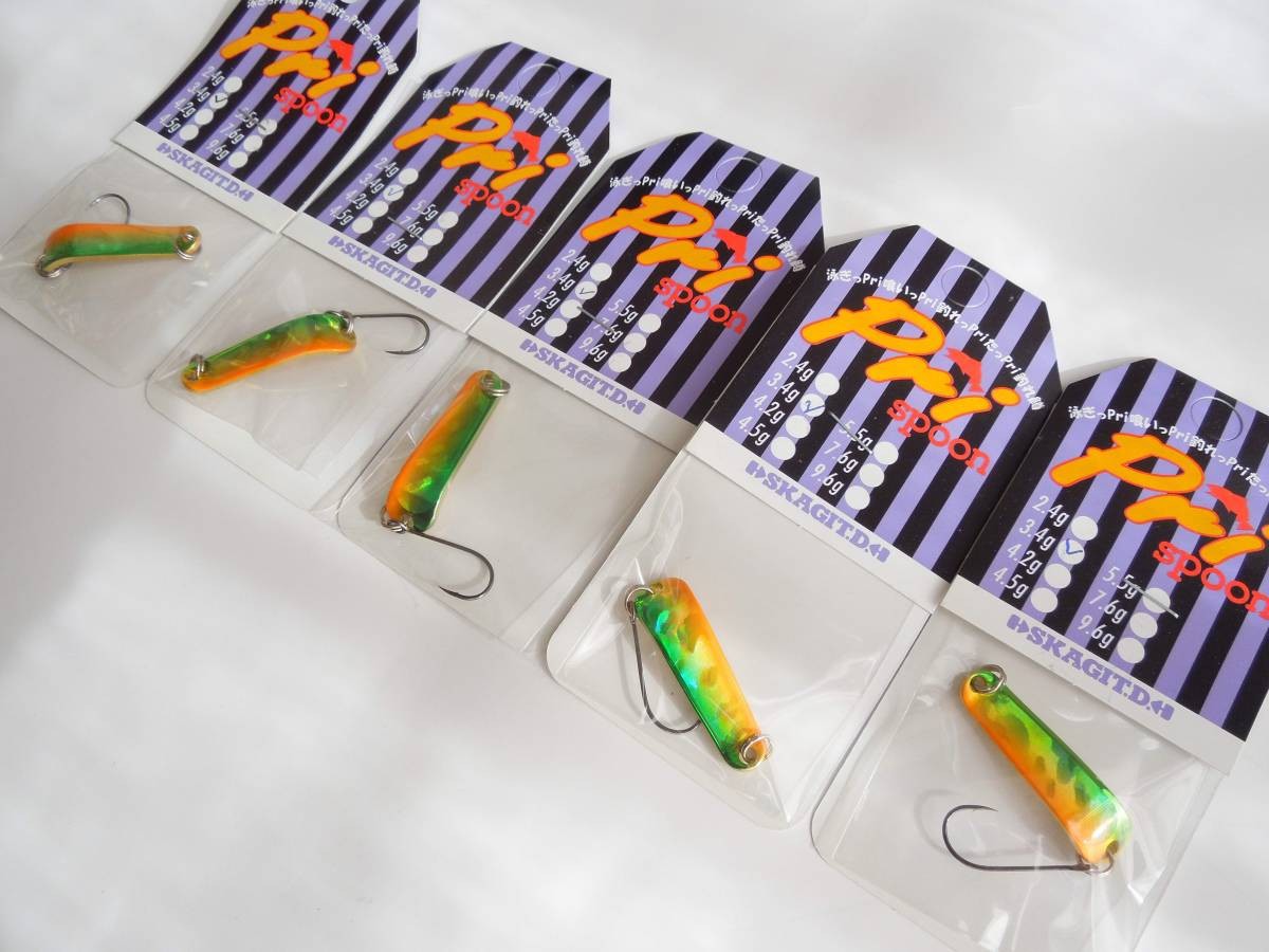 Skagit Designs Pri Spoon 3.4g Green/Orange (Gold) Set of 5 spoons - Image 3