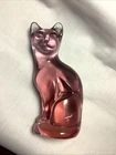 Fenton Art Glass Sleek Sitting Cat 5" Stylized Pink Handmade USA     X57