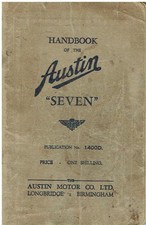 AUSTIN SEVEN 7 SALOON & TOURER ORIGINAL 1937 OPERATION & MAINTENANCE HANDBOOK