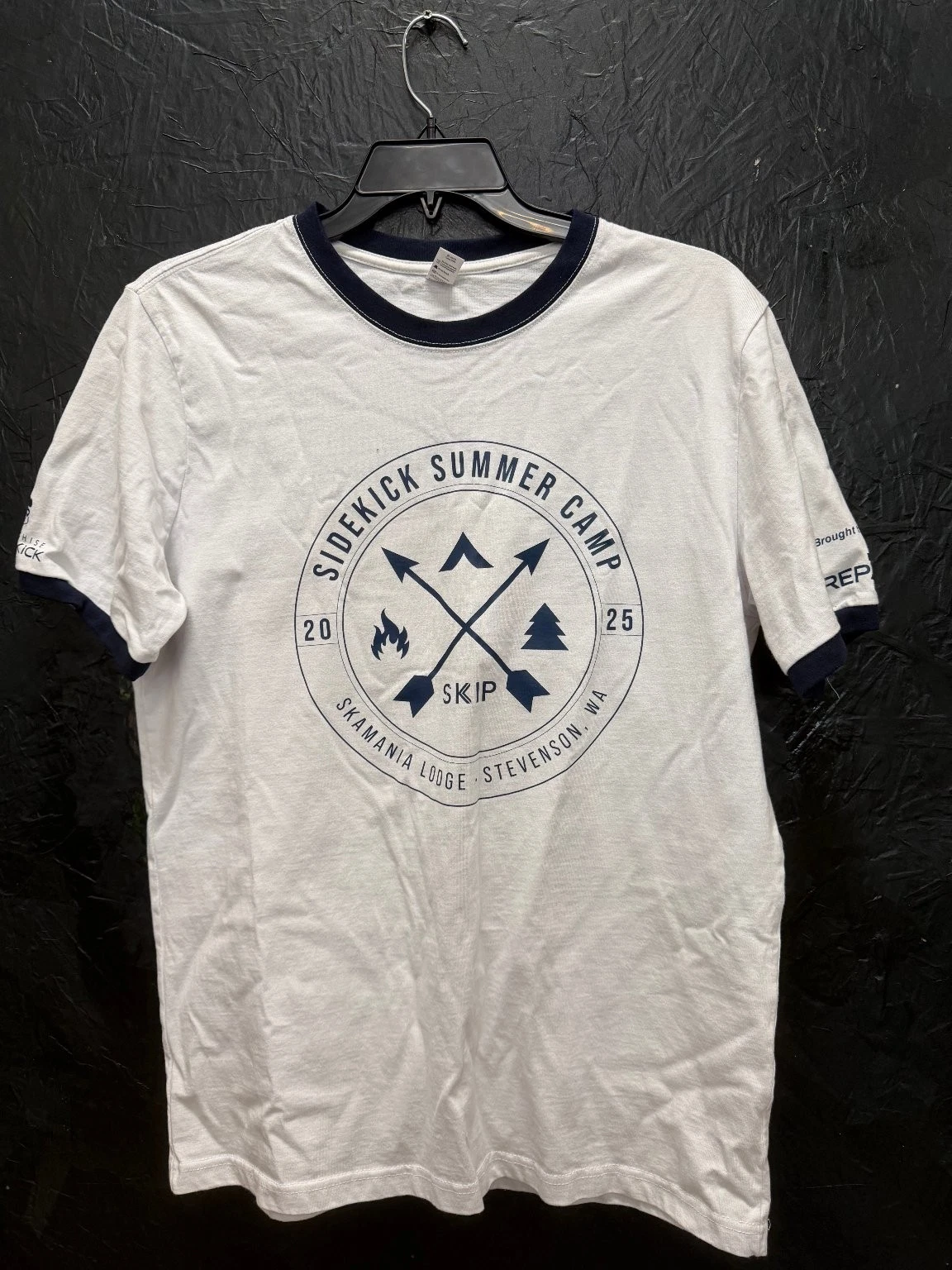SIDEKICK Summer Camp T-Shirt Men's White Navy L Ringer Graphic Tee