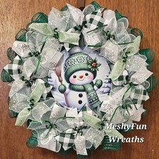 Winter Wreath Cute Snowman Snowflake Most Wonderful Time Winter Deco Mesh Wreath