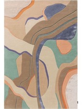 Moderner Abstrakter Getufteter Wollteppich Beige Pastell Handarbeit Vorleger Dekor