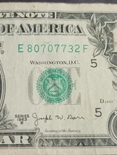 1963B $1 E RICHMOND BEP E-F BLOCK JOSEPH W. BARR NOTE (E80707732F)