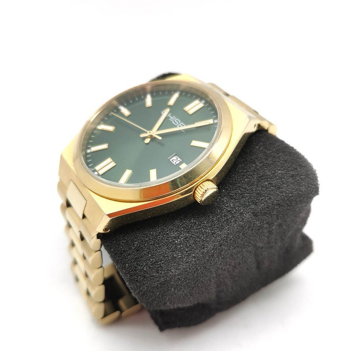 Chisel Green Dial Gold Tone Stainless Steel Mens Analog Watch