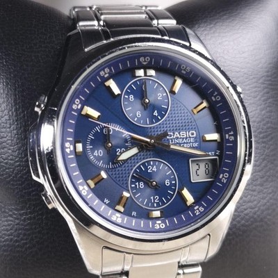 CASIO LINEAGE LIW-500 Wave Ceptor Navy Dial Analog Watch New Battery Working