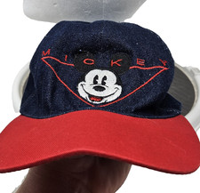 Vintage Mickey Co Hat Cap Strap Back Denim Red Youth Disney Embroidered 90s