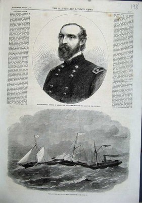 Original alter antiker Druck 1863 Generalmajor George Meade Eisen Schiffsverbinder