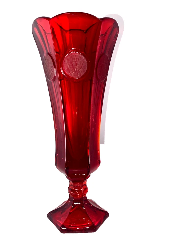 Vintage 1969 FOSTORIA Ruby Red Bud Vase Coin Flare Glass  7 7/8" - image 2 of 4