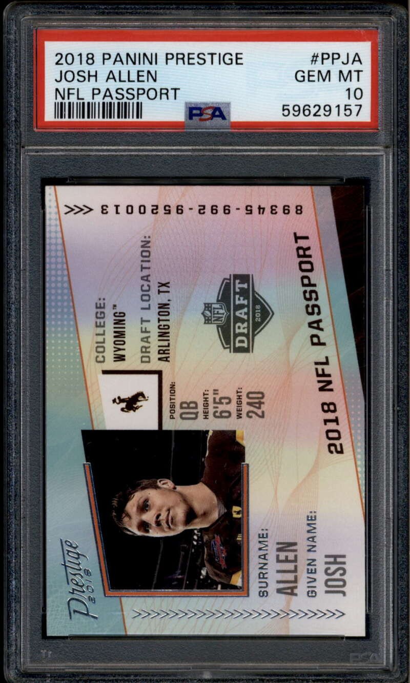 2018 Prestige NFL Passport 5 Josh Allen Rookie RC PSA 10 GEM MT
