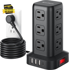 Surge Protector Power Strip 6.5 FT Cord, Power Strip Tower with 4 USB Ports 1US