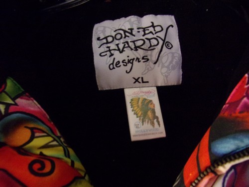 Chaqueta con capucha para mujer Don ED Hardy Puffer, talla XL estampado integral muy buen estado - Imagen 4 de 5