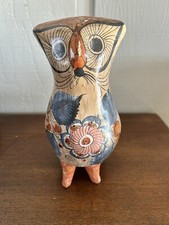 Vintage Folk Art Mexican Pottery Owl · Handpainted · 8 In