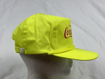 Vintage Enjoy Coca Cola Coke Hat strapback Cap 80s Neon yellow Hot
