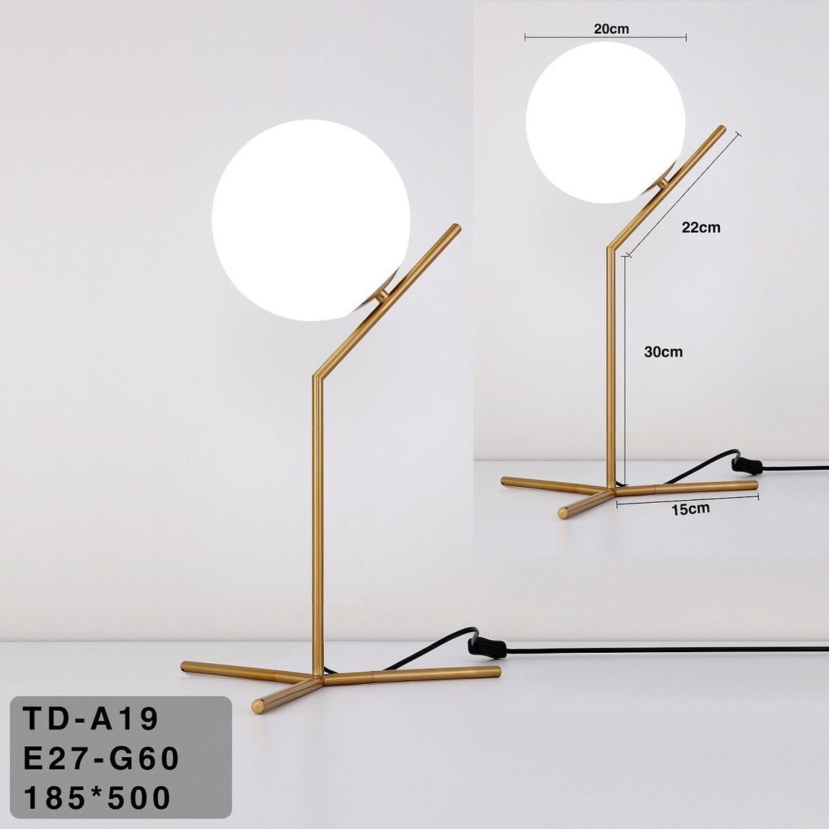 Lampada Da Tavolo Moderna Con Sfera In Vetro - Oro, Attacco E27, Per Scrivania O Comodino - Foto 10