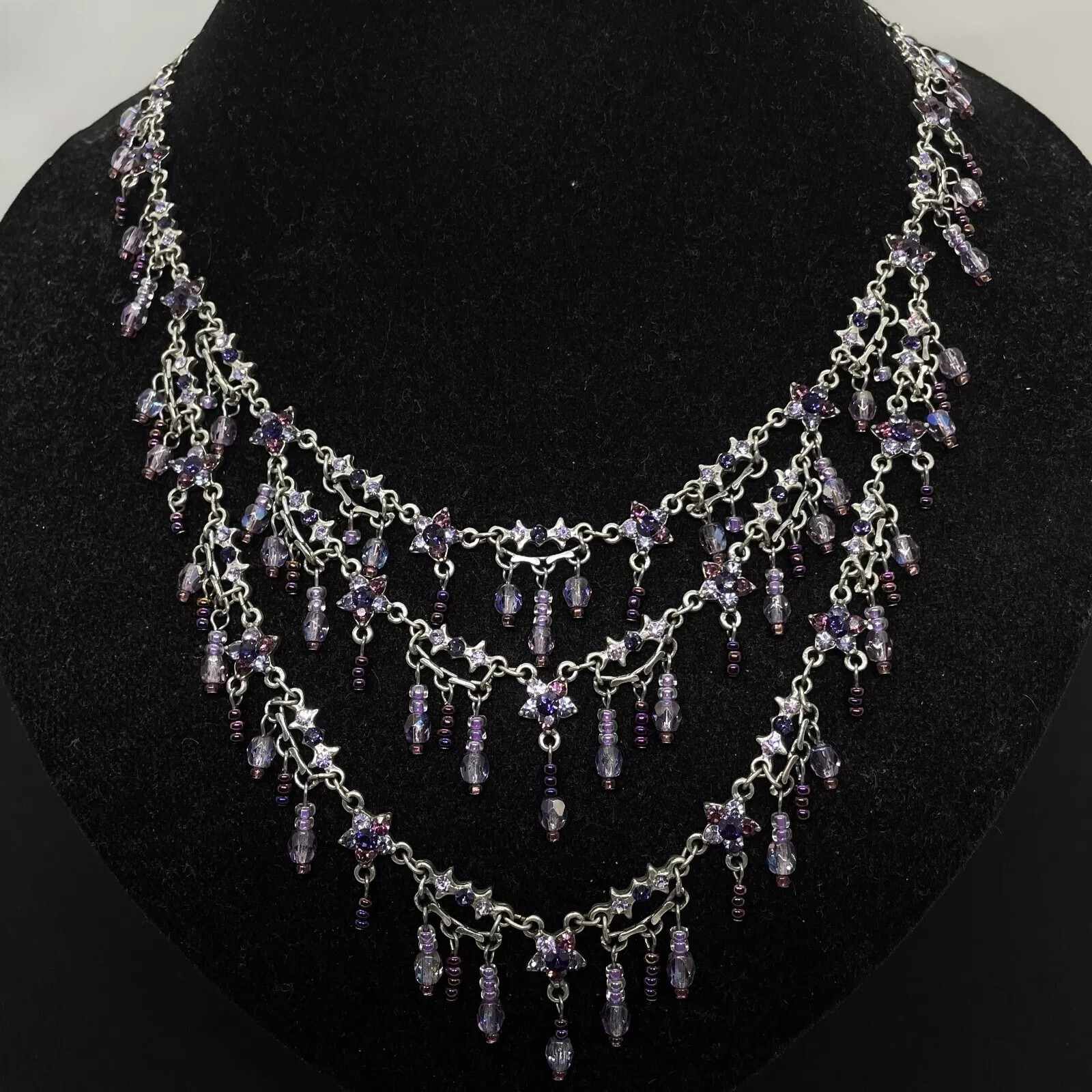 Michal Negrin Israeli Crystal Necklace with Stars and Flowers-image