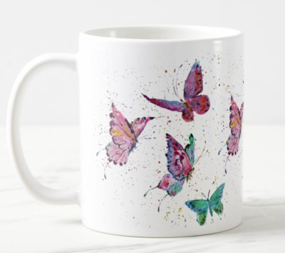 Schmetterling Aquarell Regenbogen Kunst farbig Becher Tasse Büro Arbeit Geschenk