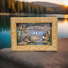 Gold Framed Wild Geese in a Marsh Background Diorama 3D Picture Shadow Box 12x16