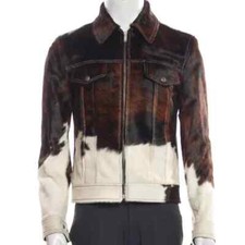 Men's Western Cowhide Jacket with Real Hair-on Pony Skin And Cow Print Jacket