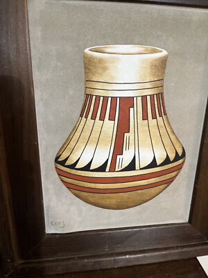 Erv Johnson Oil Painting On Suede Native American Artist Subject Pottery 