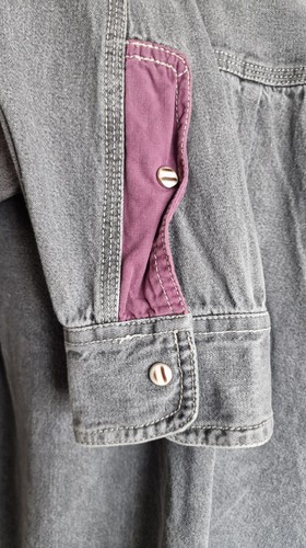 Camisa Denim Vintage No Excess -XL - Gris Algodón Peso Medio Años 90 Cierre a Presión DA34 - Imagen 9 de 11