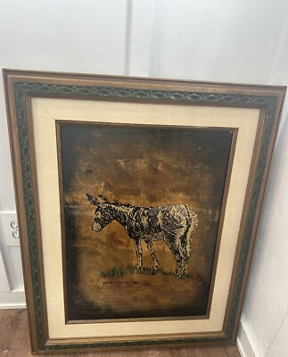 Jack White Gold Leaf Painting Donkey Art Vintage Original - signed