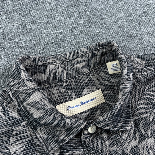Tommy Bahama Mens Hawaiian Shirt Medium Black Gray Button Aloha Modal Poly Leaf - Bild 5 von 10