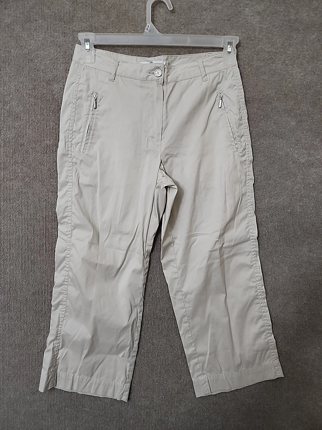 Bugatchi Capri Crop Pants Womens 4 Khaki Zip Pockets Lightweight Golf Stretch