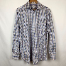 Peter Millar Mens Blue Brown Plaid Dress Shirt Size Large