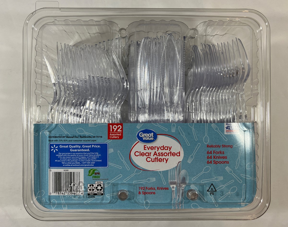 Great Value Premium Disposable Plastic Kitchen Cutlery Clear Assorted 192  Pieces