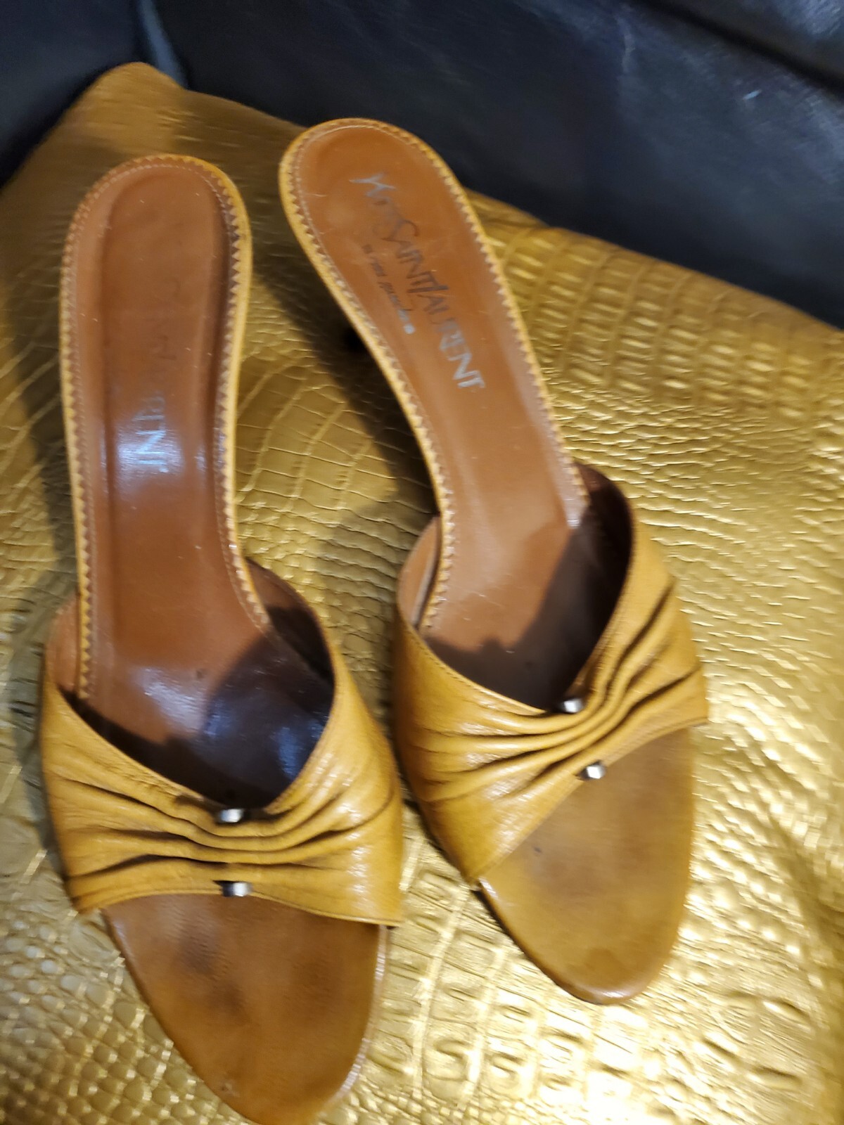 Sandali YSL Yves Saint Laurent donna in pelle con cinturini tacco gattino 38 5 marroni