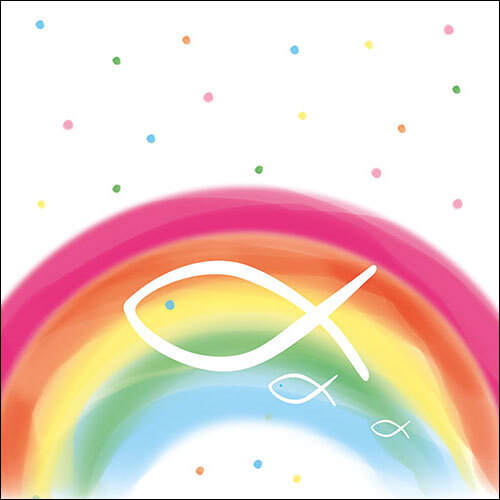 20 Servietten Rainbow White Fische Regenbogen Kommunion Konfirmation 33X33Cm-image