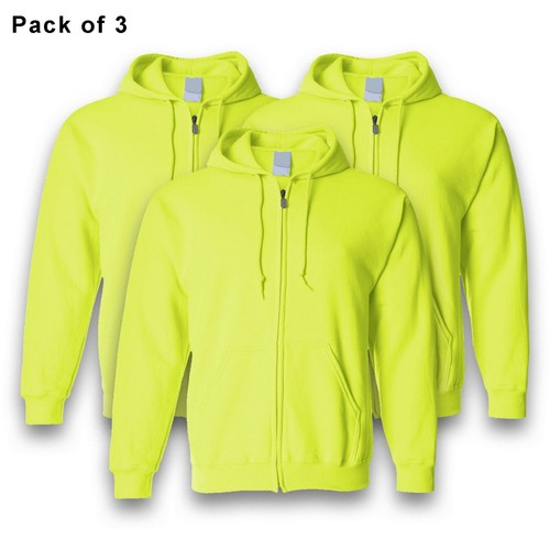 High Visibility Full-Zip Hoodie for Worker Gildan Safety Green Soft Fleece Pack3